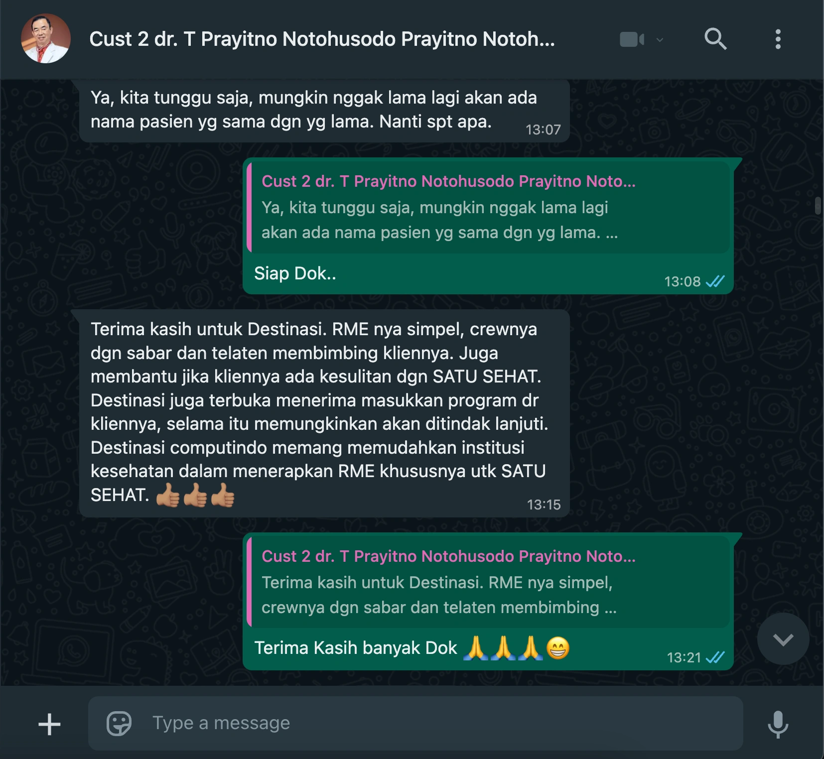 Bukti WhatsApp dari dr. T Prayitno Notohusodo