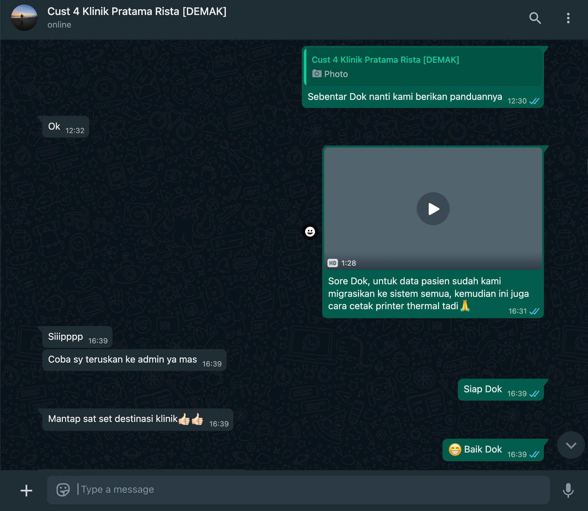 Bukti WhatsApp dari Klinik Pratama Rista