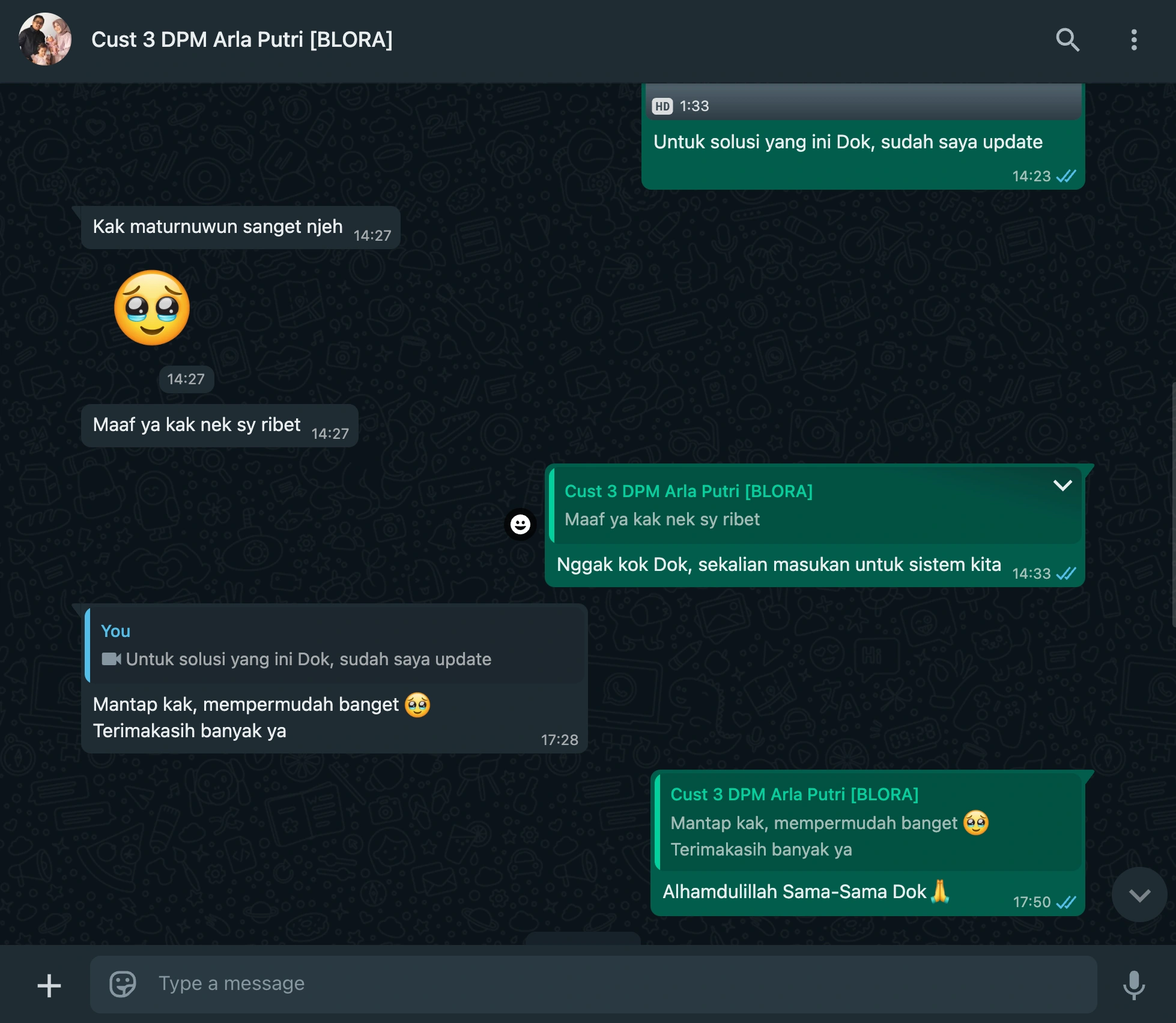 Bukti WhatsApp dari dr. Arla & dr. Putri