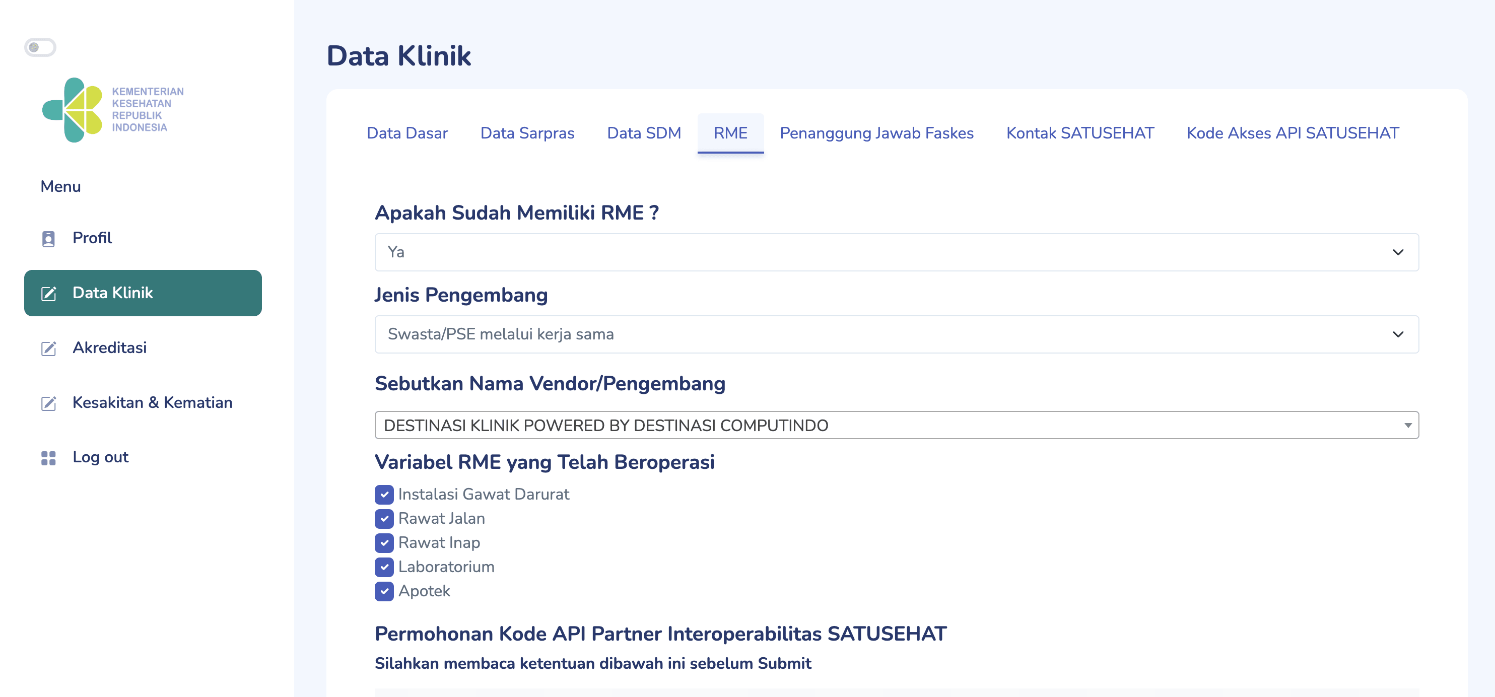 Terdaftar di Data Fasyankes Online Kemenkes