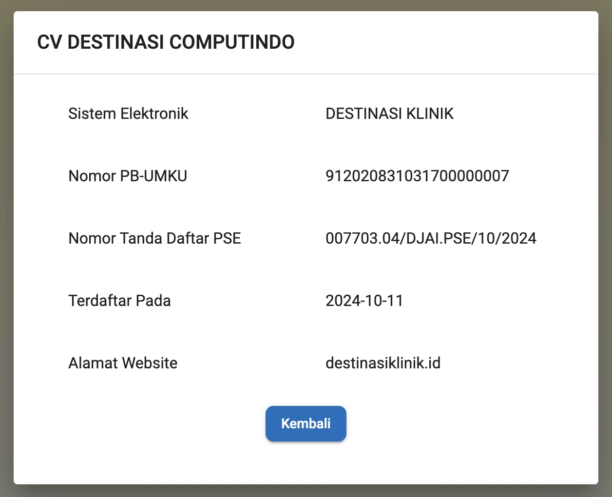 Terdaftar resmi PSE Kominfo